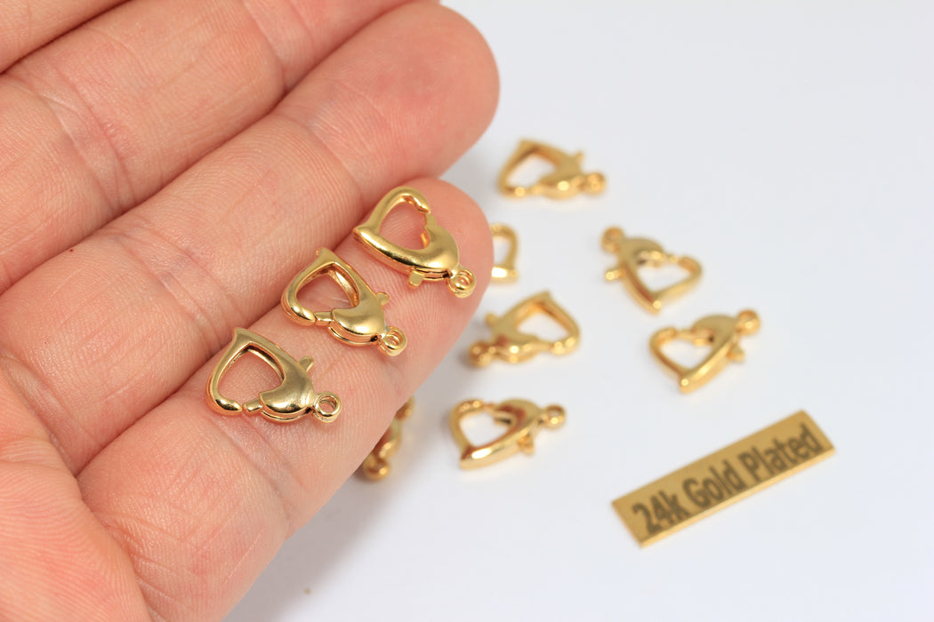 9x12mm 24k Shiny Gold Lobster Clasps, Claw Clasp, Heart-Shaped Lobster Clasp, Heart Necklace Closures, Gold Plated Jewelry Findings, CLO7