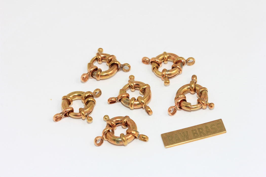 13mm Raw Brass Spring Clasp, Round Clasp, Ring Clasps, Strong Spring Clasp, Raw Brass Clasp, CLO8