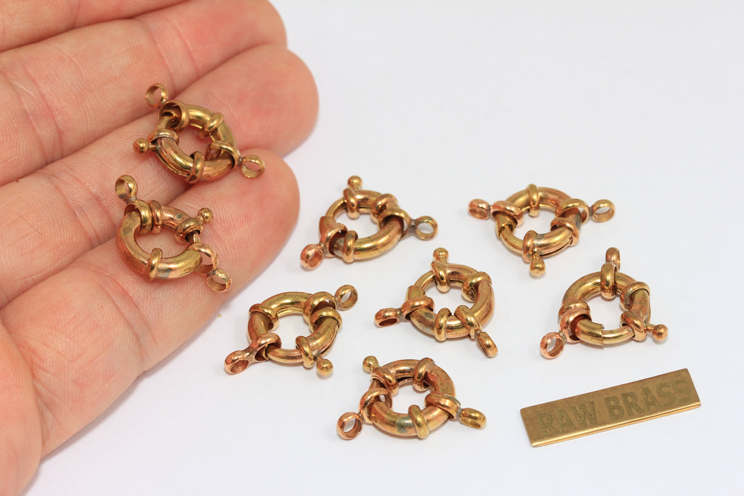 13mm Raw Brass Spring Clasp, Round Clasp, Ring Clasps, Strong Spring Clasp, Raw Brass Clasp, CLO8