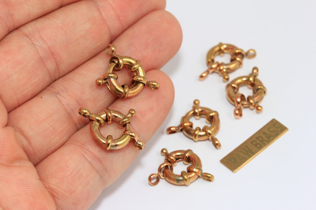 13mm Raw Brass Spring Clasp, Round Clasp, Ring Clasps, Strong Spring Clasp, Raw Brass Clasp, CLO8
