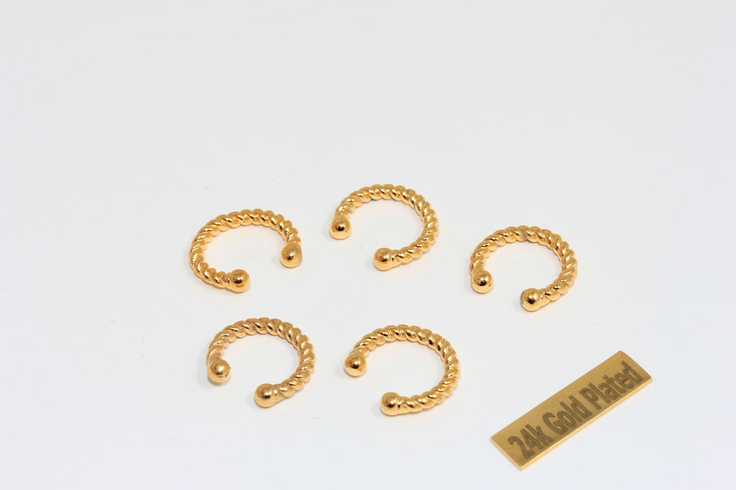 16mm 24k Shiny Gold Plated Hoop Ear Cuff, Dainty Ear Cuff,  BRT896