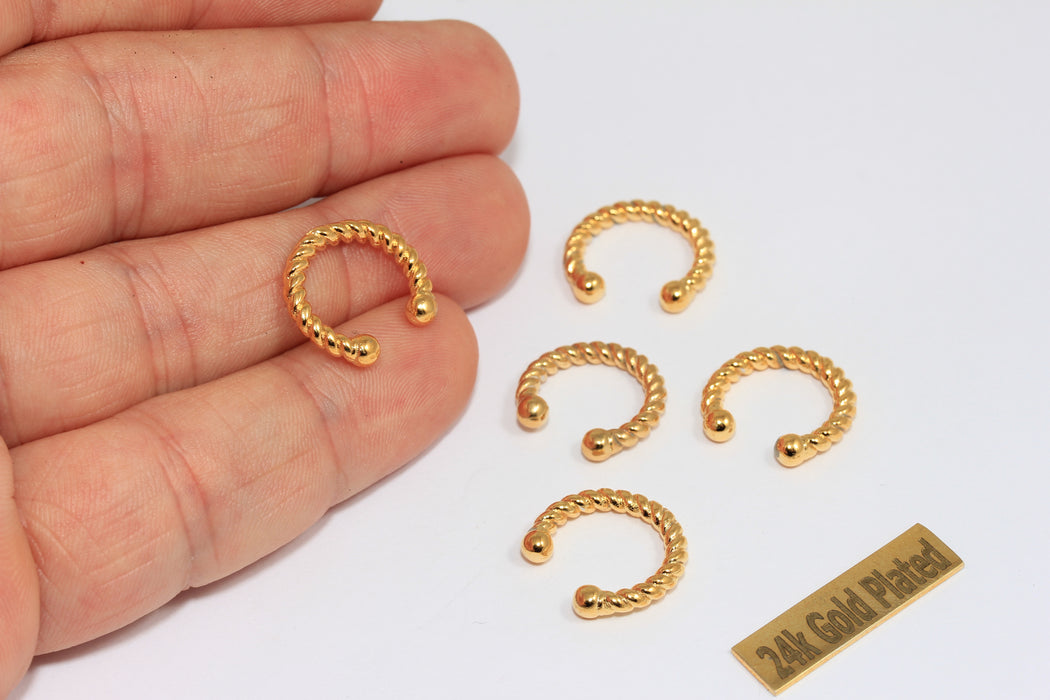 16mm 24k Shiny Gold Plated Hoop Ear Cuff, Dainty Ear Cuff,  BRT896