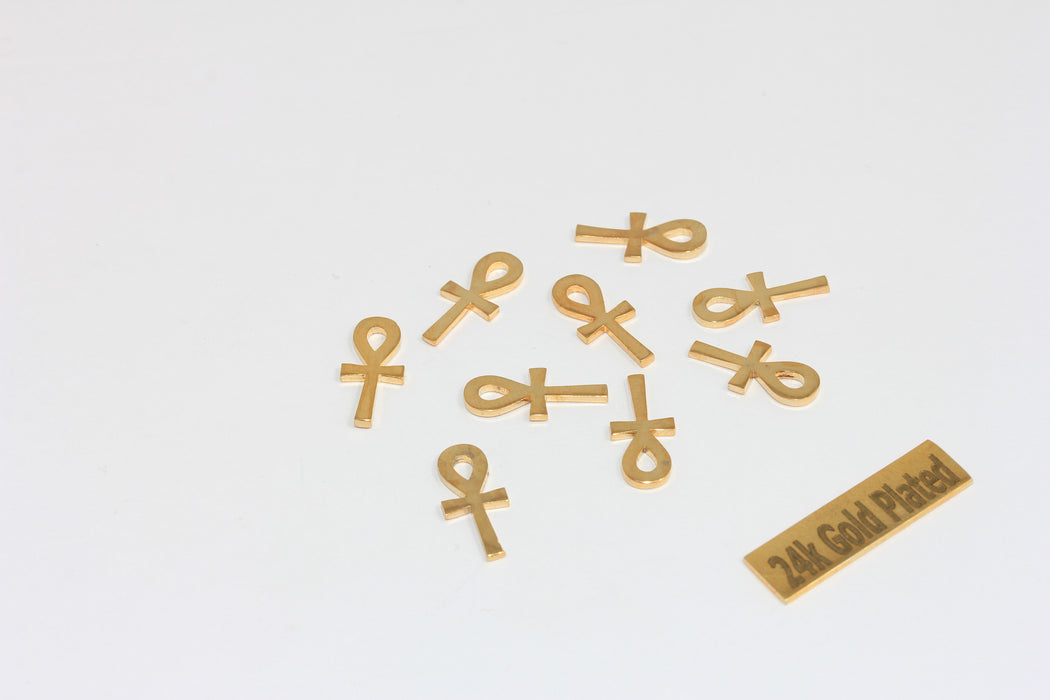 6x15mm 24 ayar Parlak Altın Kaplama Ankh Charms, Ankh, Life, BRT860