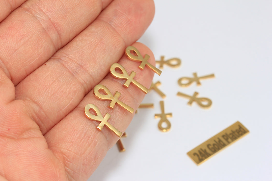 6x15mm 24 ayar Parlak Altın Kaplama Ankh Charms, Ankh, Life, BRT860