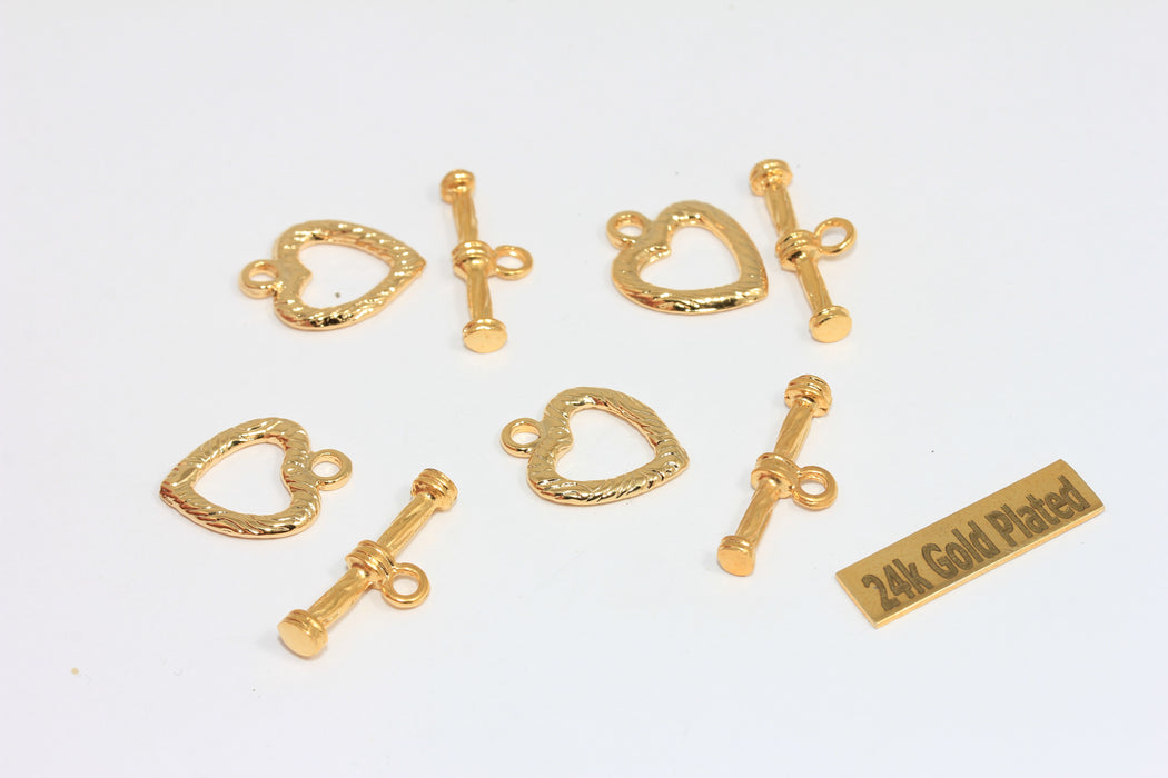 15x18mm 24k Shiny Gold Heart-Shaped Toggle Clasp, BRT857