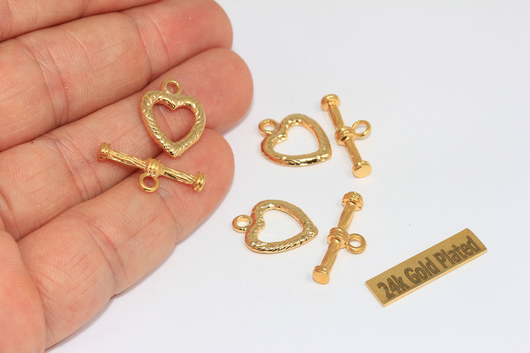 15x18mm 24k Shiny Gold Heart-Shaped Toggle Clasp, BRT857