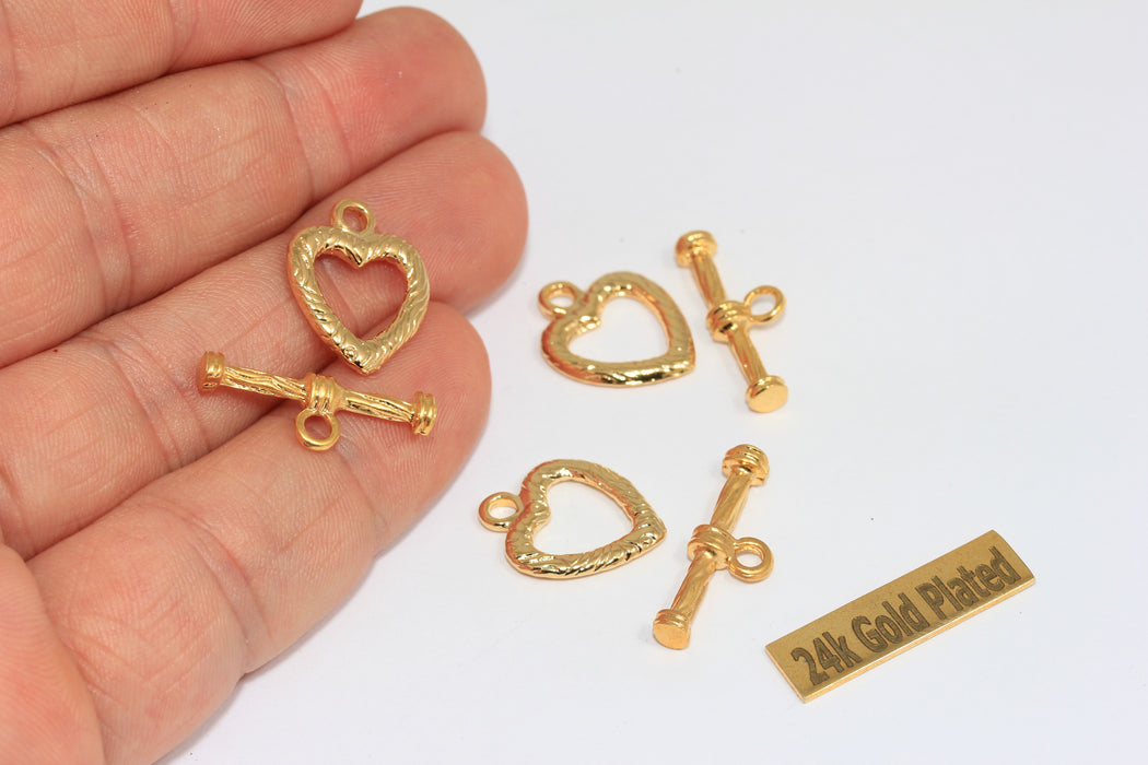 15x18mm 24k Shiny Gold Heart-Shaped Toggle Clasp, BRT857