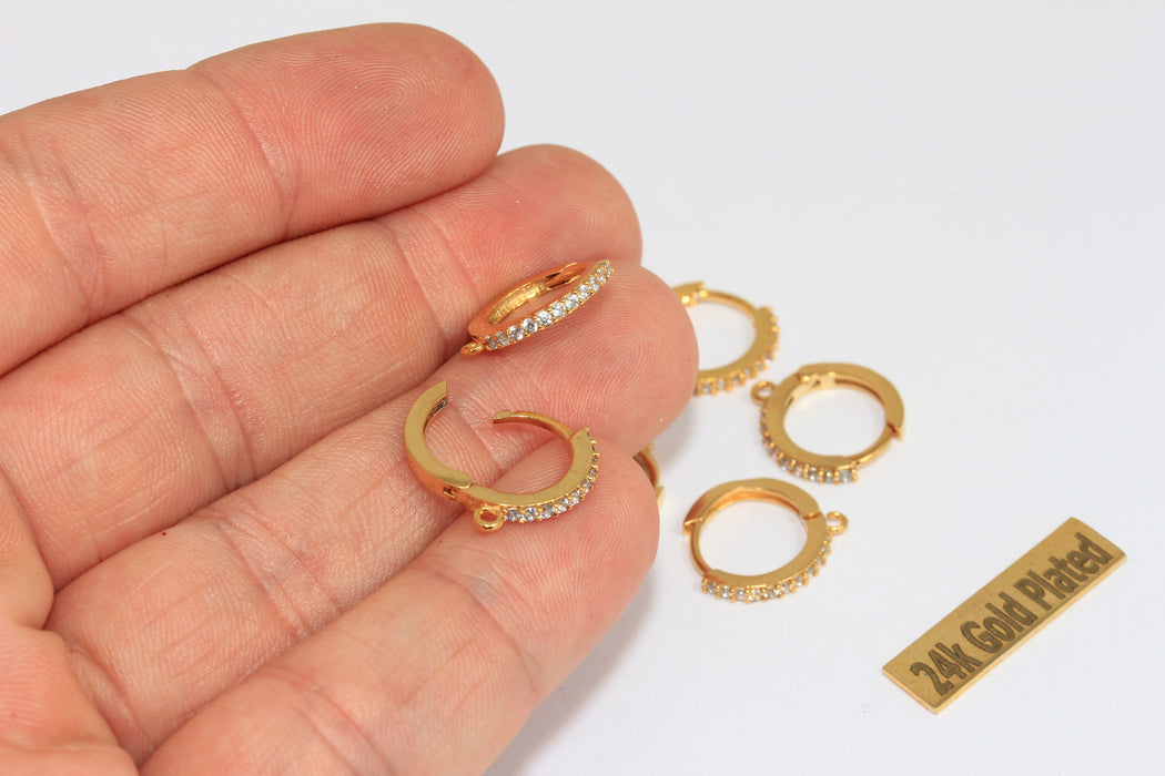 15x17mm 24 Ayar Parlak Altın Küçük Halka Küpeler, Huggie Küpeler, Altın Kaplama Küpeler, BRT855
