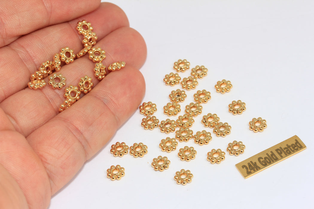 6,5mm 24k Shiny Gold Snowflake Connector Beads, BRT846