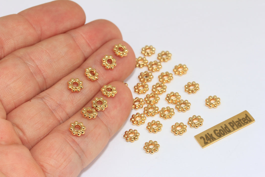 6,5mm 24k Shiny Gold Snowflake Connector Beads, BRT846
