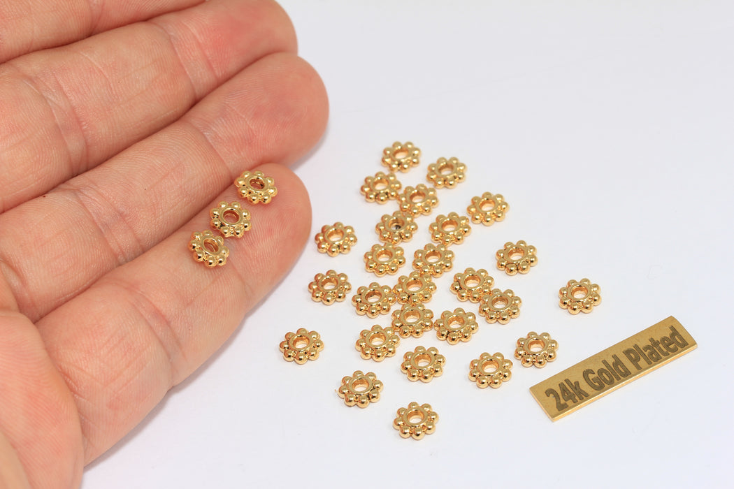 6,5mm 24k Shiny Gold Snowflake Connector Beads, BRT846