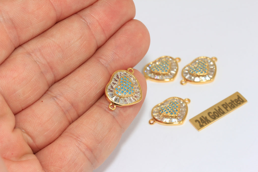 14x20mm 24k Shiny Gold Pave Heart Bracelet Charm, Gold  BRT840