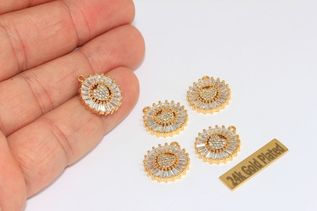 Ciondolo a forma di cuore in oro lucido 24k, 15x17 mm, baguette BRT834