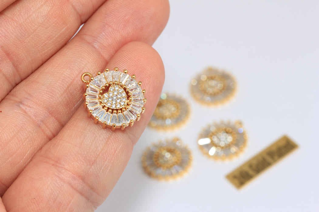 Ciondolo a forma di cuore in oro lucido 24k, 15x17 mm, baguette BRT834