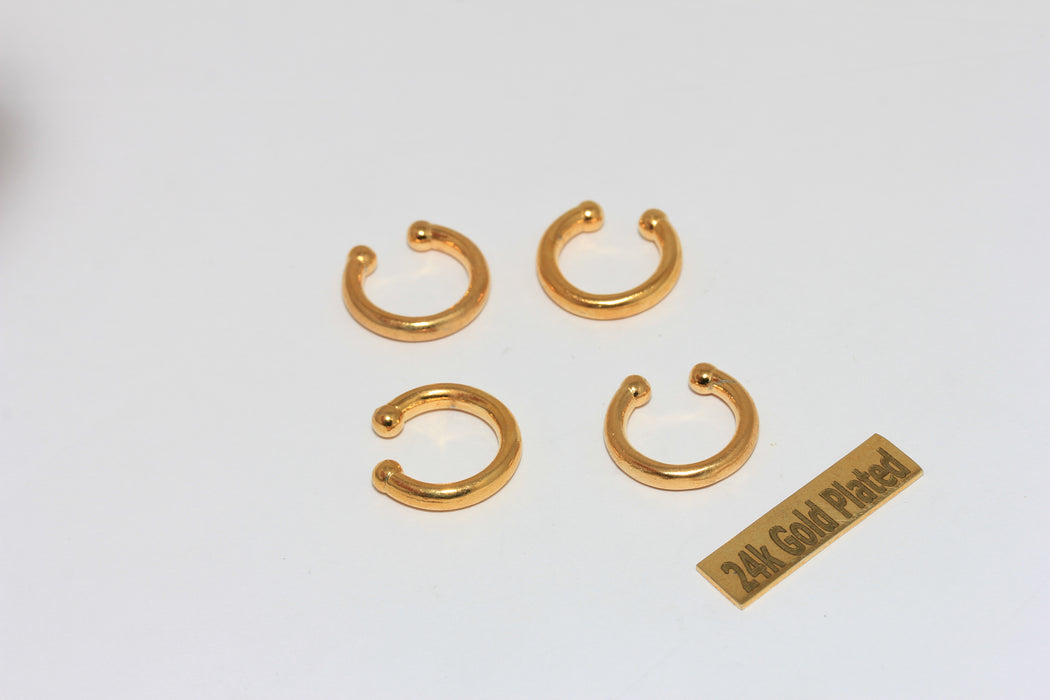 16mm 24k Shiny Gold Plated Hoop Ear Cuff, Dainty Ear Cuff,  BRT894