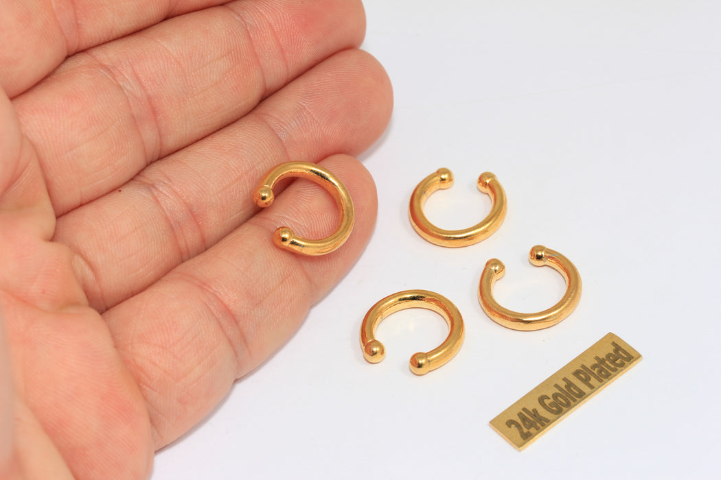 16mm 24k Shiny Gold Plated Hoop Ear Cuff, Dainty Ear Cuff,  BRT894