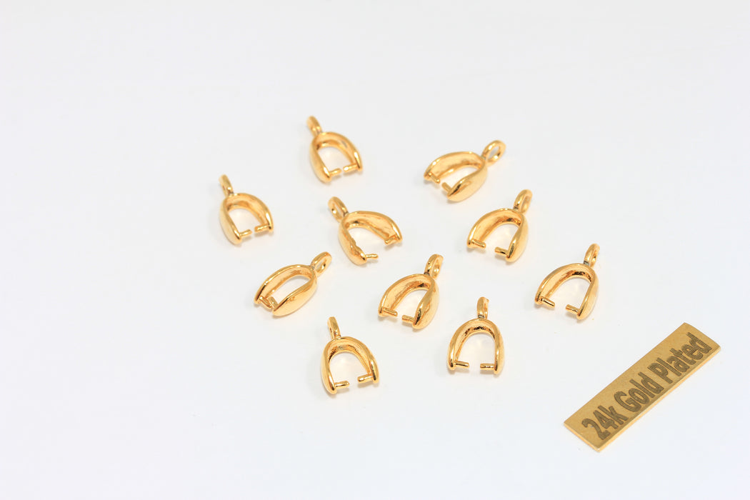 14mm 24 Shiny Gold Pinch Bails, Pendant Bails, Charms,  BRT892