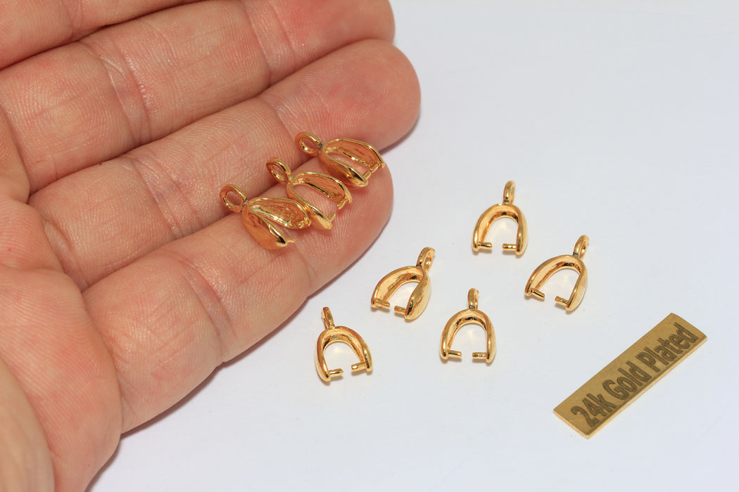 14mm 24 Shiny Gold Pinch Bails, Pendant Bails, Charms,  BRT892
