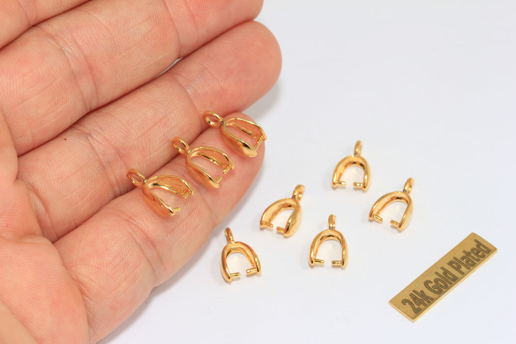 14mm 24 Shiny Gold Pinch Bails, Pendant Bails, Charms,  BRT892