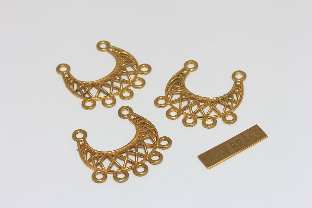 28x30mm Raw Brass Hoop Charms, Multi Hole Bib Charms, Brass Findings, EYM34