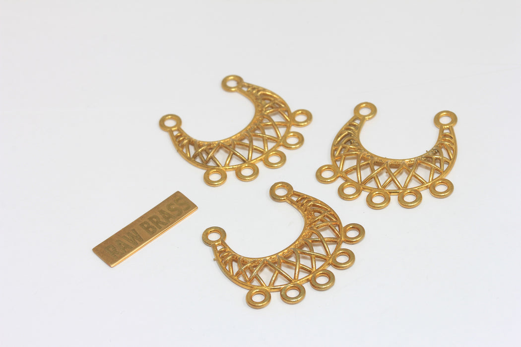 28x30mm Raw Brass Hoop Charms, Multi Hole Bib Charms, Brass Findings, EYM34