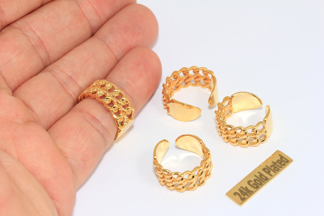 16mm 24k Shiny Gold Chain Ring, Chain Ring, Adjustable, BRT884