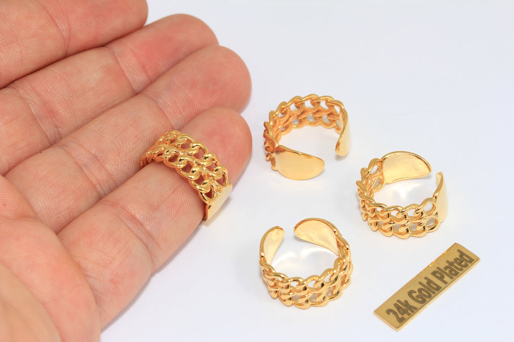 16mm 24k Shiny Gold Chain Ring, Chain Ring, Adjustable, BRT884