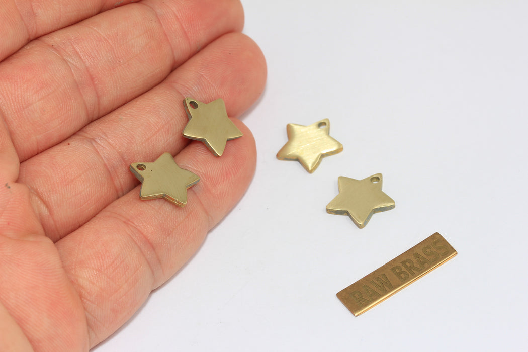 13x14mm Raw Brass Star Disc, Star Pendant, Stamping tag,   EYM14