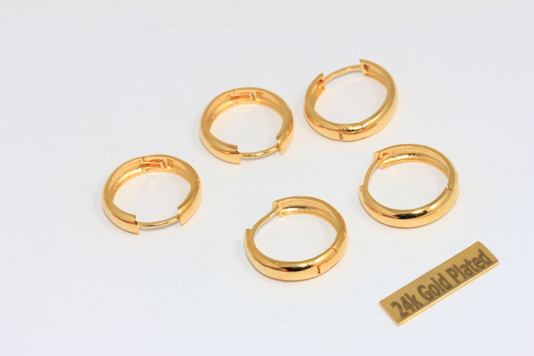 22mm 24k Shiny Gold Leverback Earrings, Plain BRT833