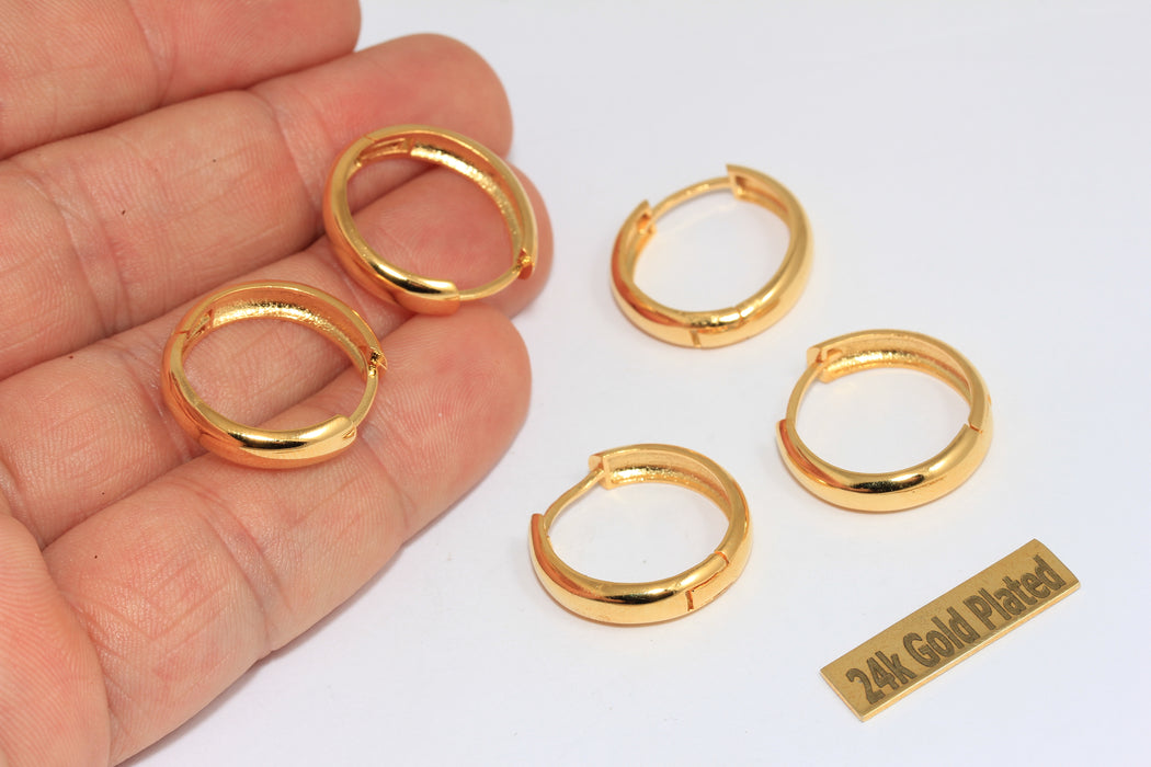 22mm 24k Shiny Gold Leverback Earrings, Plain BRT833