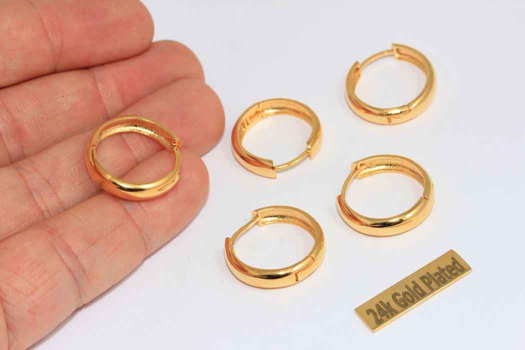 22mm 24k Shiny Gold Leverback Earrings, Plain BRT833