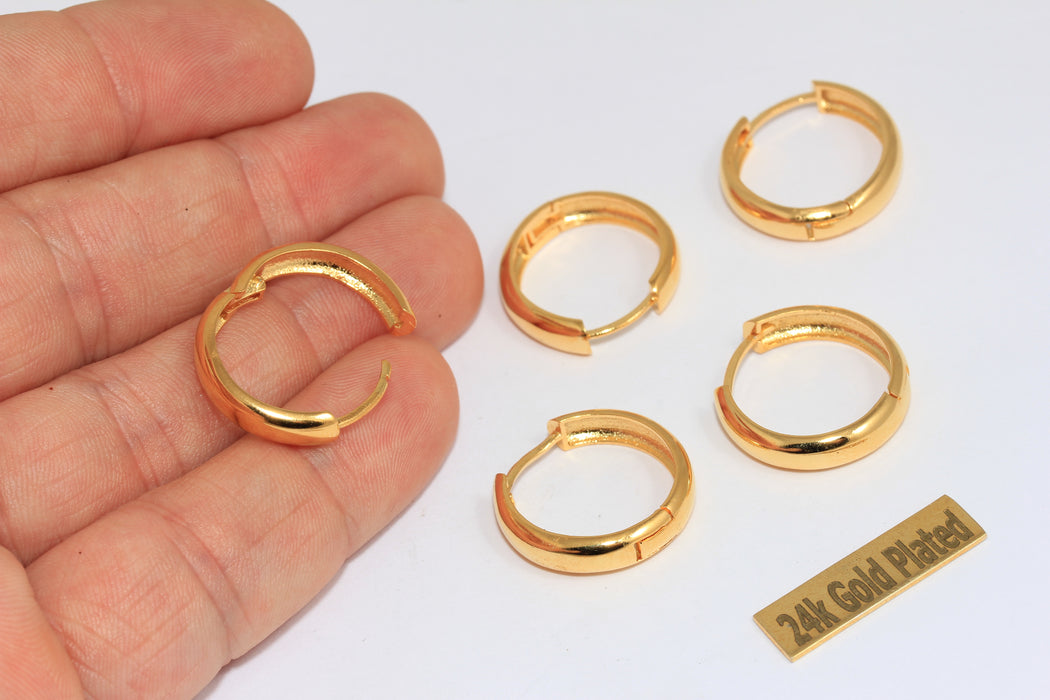 22mm 24k Shiny Gold Leverback Earrings, Plain BRT833