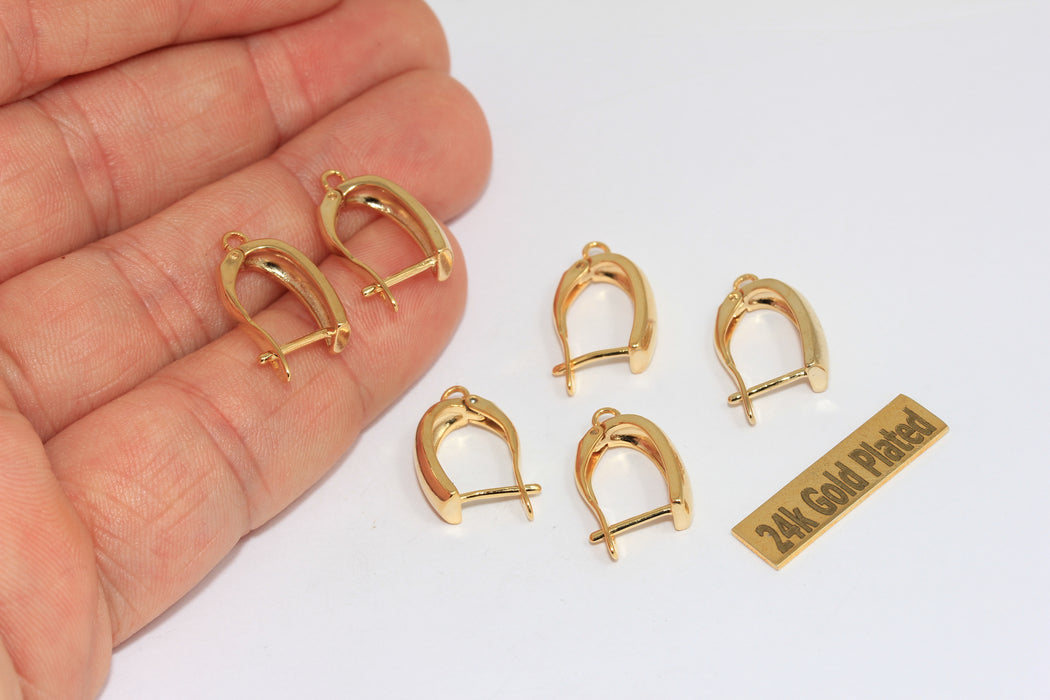 Orecchini in oro lucido 24k 10x17 mm, con chiusura a leva, BRT830