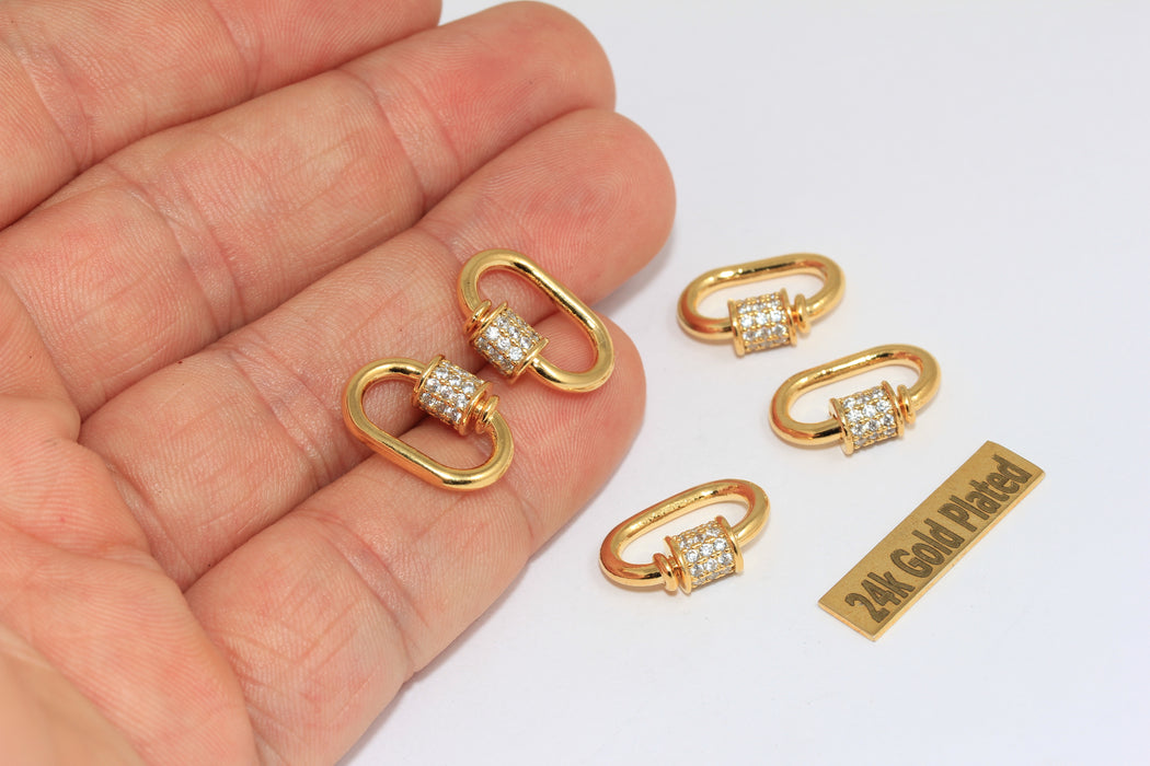 12x17mm 24k Shiny Gold Oval Screw Clasp, Cz Oval Screw Clasp, BRT828
