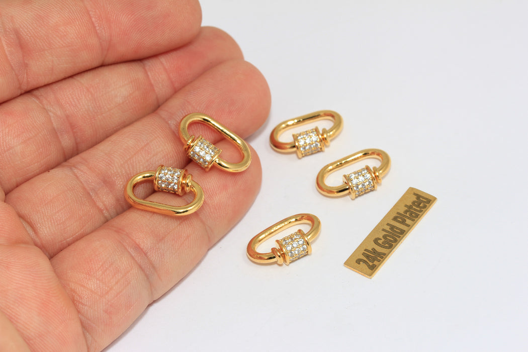 12x17mm 24k Shiny Gold Oval Screw Clasp, Cz Oval Screw Clasp, BRT828