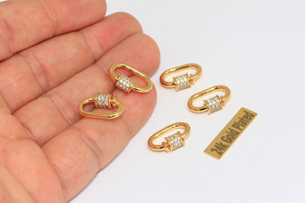 12x17mm 24k Shiny Gold Oval Screw Clasp, Cz Oval Screw Clasp, BRT828