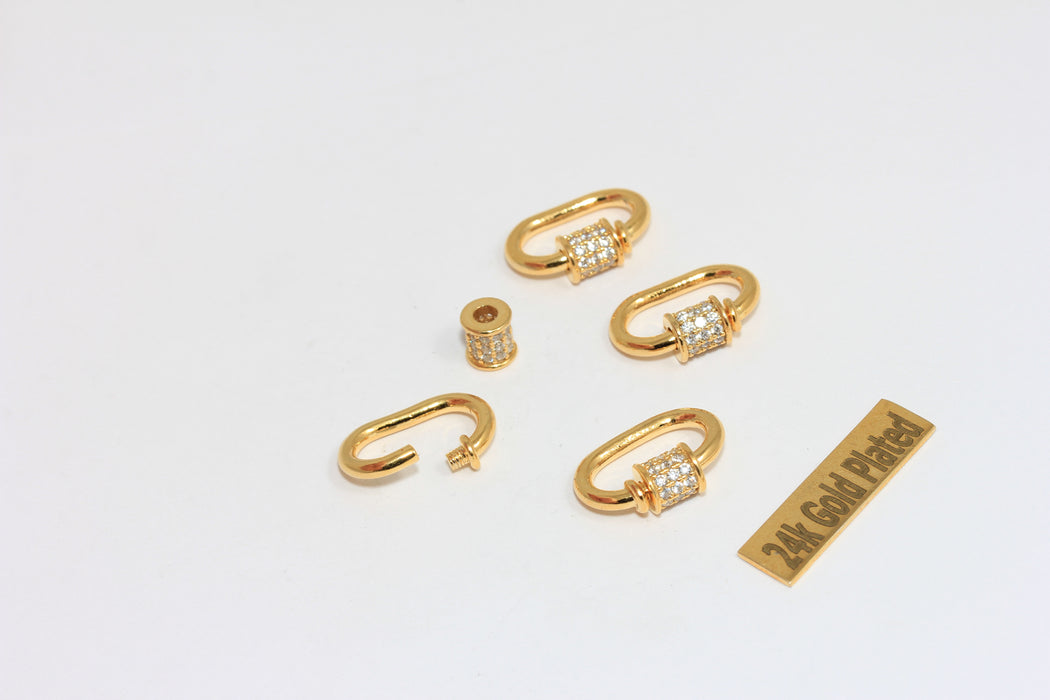 12x17mm 24k Shiny Gold Oval Screw Clasp, Cz Oval Screw Clasp, BRT828