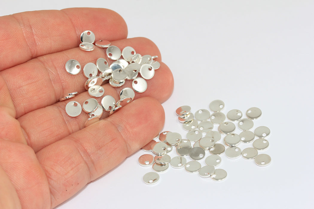 6 mm Gümüş Kaplama Madeni Paralar, Madeni Para Takıları, Damla Takılar, Yuvarlak Takılar, ALS49