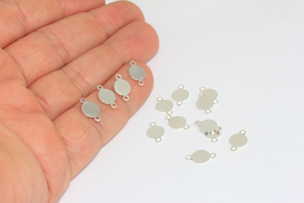 Ciondoli a forma di moneta placcati in argento 7x9 mm, disco per timbratura, rotondi ALS29