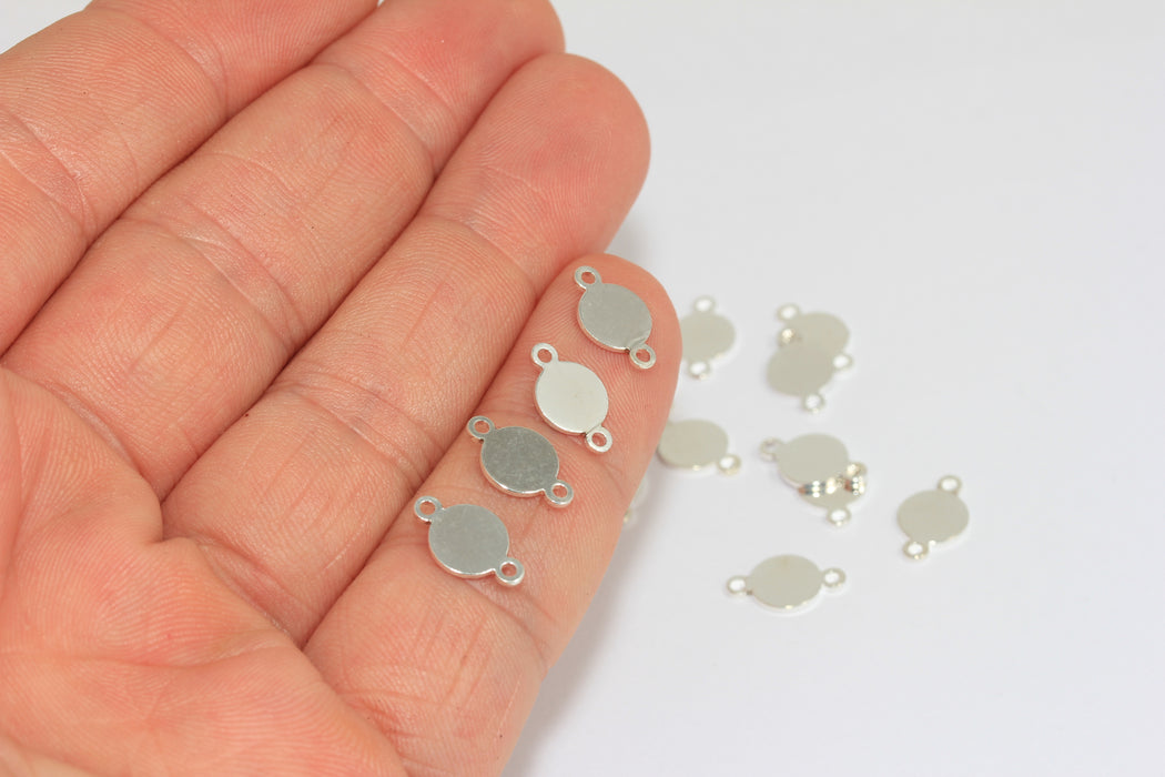 Ciondoli a forma di moneta placcati in argento 7x9 mm, disco per timbratura, rotondi ALS29