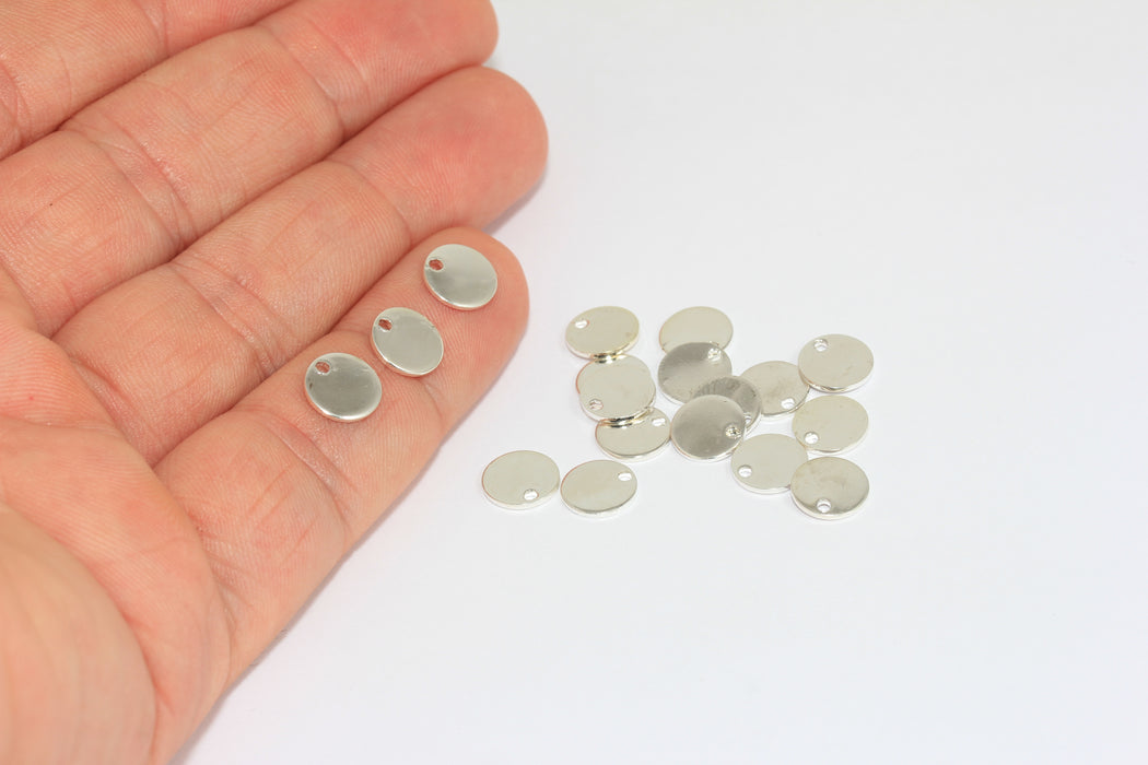 Monete placcate in argento da 8 mm, monete, ciondoli a goccia, ciondoli rotondi, ALS30