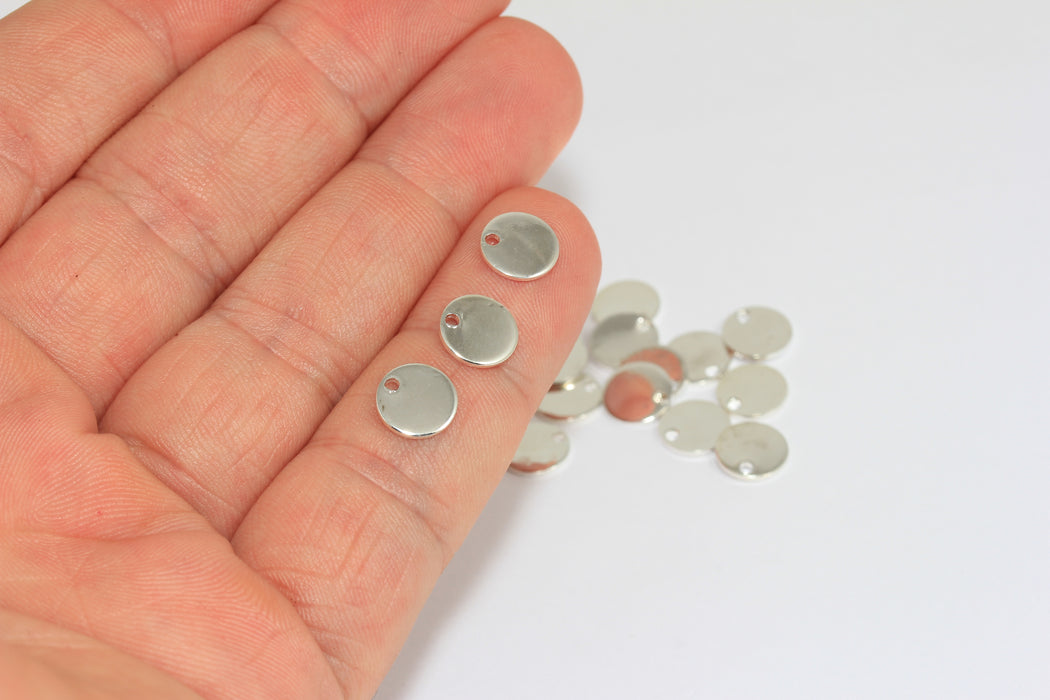 Monete placcate in argento da 8 mm, monete, ciondoli a goccia, ciondoli rotondi, ALS30