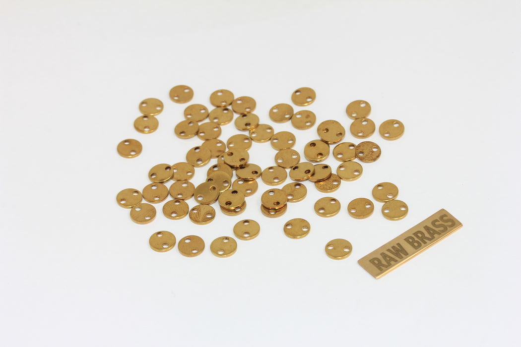 6mm Raw Brass Disc Charms, Two Hole Coins, Raw Brass Disc, ALS36