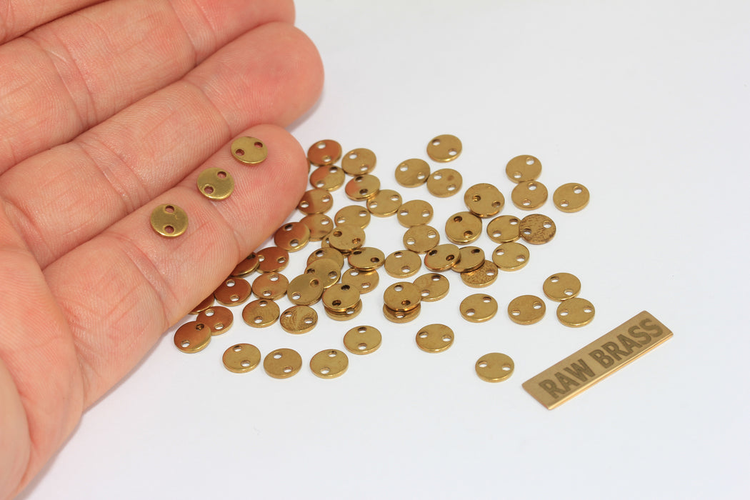 6mm Raw Brass Disc Charms, Two Hole Coins, Raw Brass Disc, ALS36
