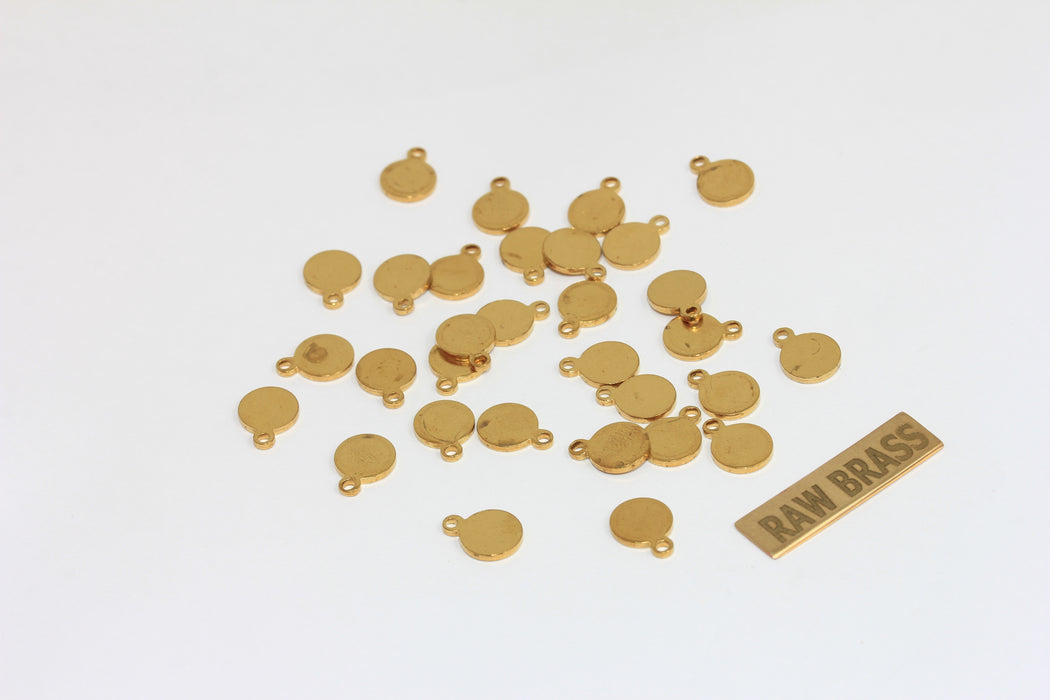 7mm Raw Brass Coin Charms, Stamping Disc, Round Charms,  ALS2