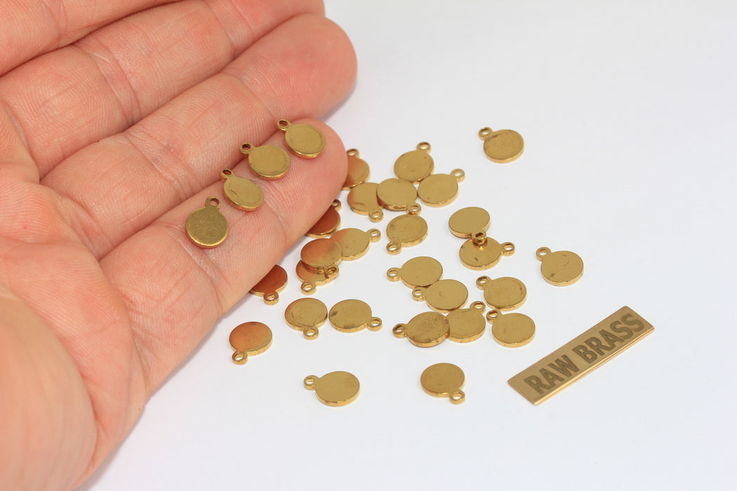 7mm Raw Brass Coin Charms, Stamping Disc, Round Charms,  ALS2