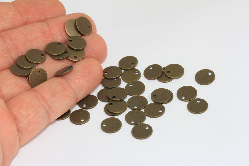 10 mm Antik Bronz Madeni Para Takıları, Düz Disk Boncuklar, Bronz Bulgular, ALS18