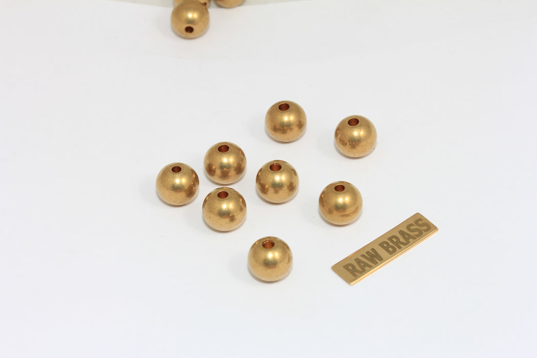 Perline in ottone grezzo da 10 mm, perline in ottone massiccio, rotonde, ottone BDS11