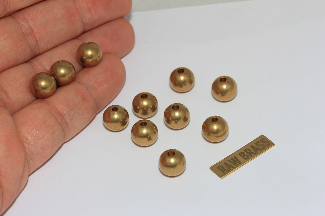 Perline in ottone grezzo da 10 mm, perline in ottone massiccio, rotonde, ottone BDS11