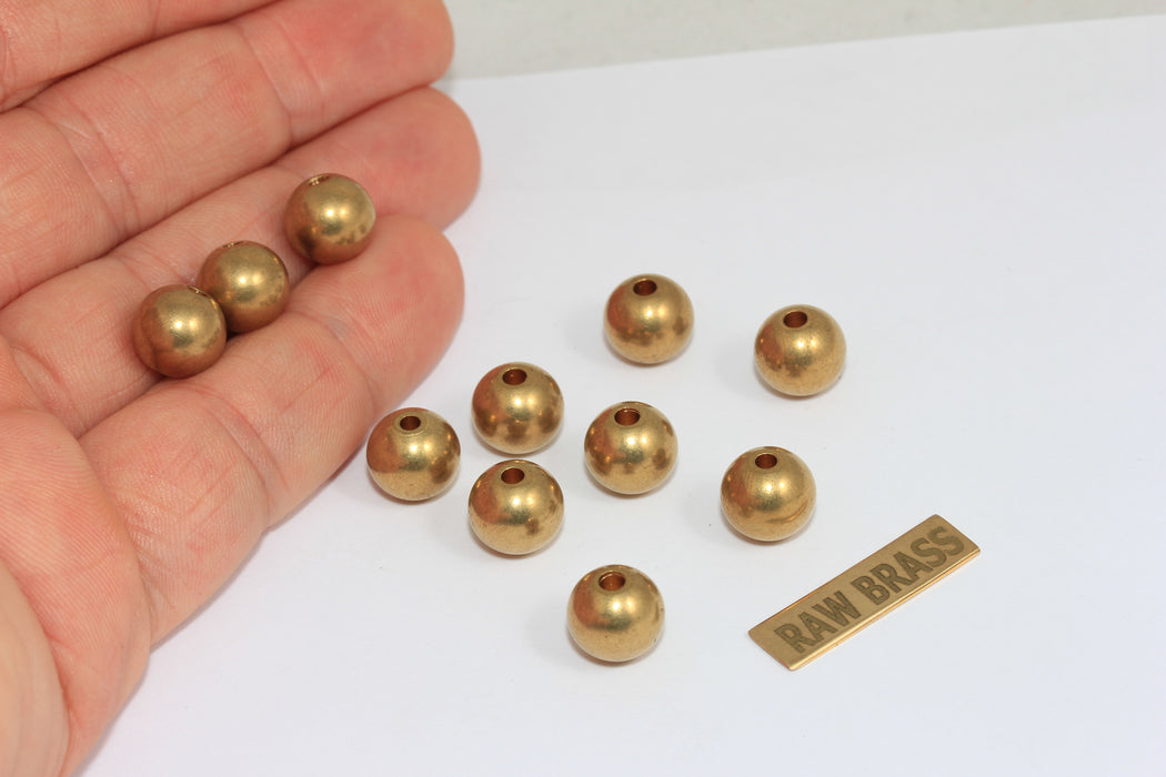 Perline in ottone grezzo da 10 mm, perline in ottone massiccio, rotonde, ottone BDS11